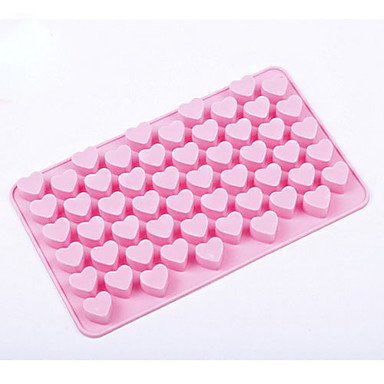 Y&XL&H 55-Slot Heart Shaped Silicone Cake Biscuit Baking Mold Tray Mold Bakeware (Pink)