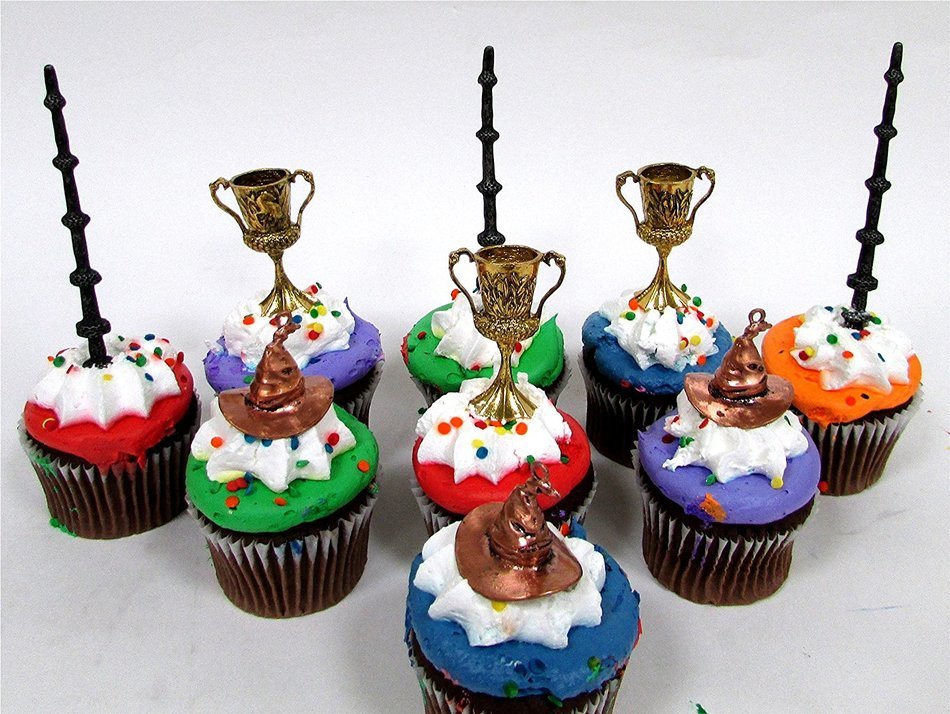 WIZARDING WORLD 9 Piece Birthday CUPCAKE Topper Set, Featuring 3 Random Wands and Wizard Themed Cupcake Toppers... N5