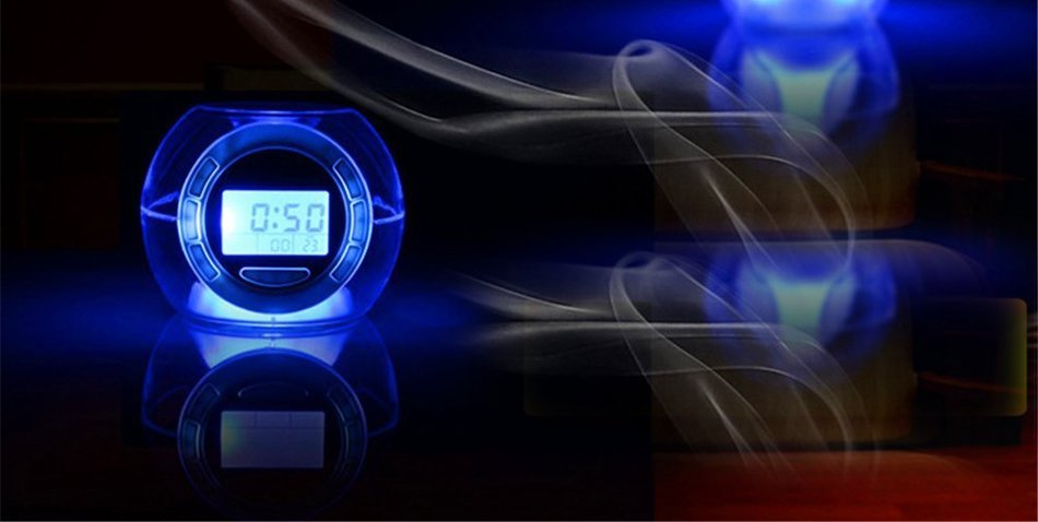 Surborder Shop Colorful Glowing 7 Led Colors Changing Digital Alarm Clock with Time & Date & Temperature Display