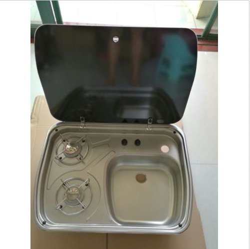 RV, Caravan, Camper, Boating 2 Burner LPG Gas Stove and Sink Combo With Glass Lid GR-588 N7