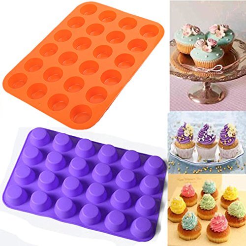 Mini Muffin Pan, 24 Cups Nonstick Silicone Cupcake Pan With Handle, BPA