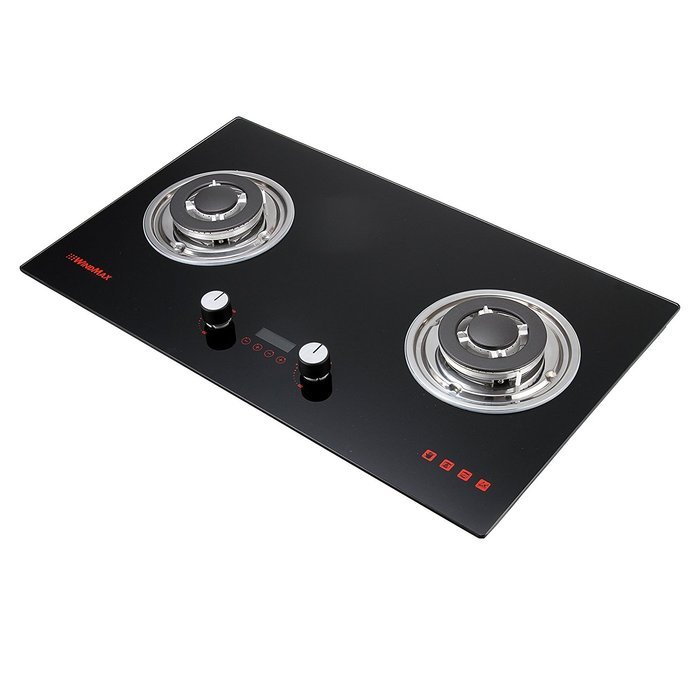 Windmax 30" Black Tempered Glass 2 Burners Built-in Fixed NG / LPG Gas Cooktops with Time Set Function N3