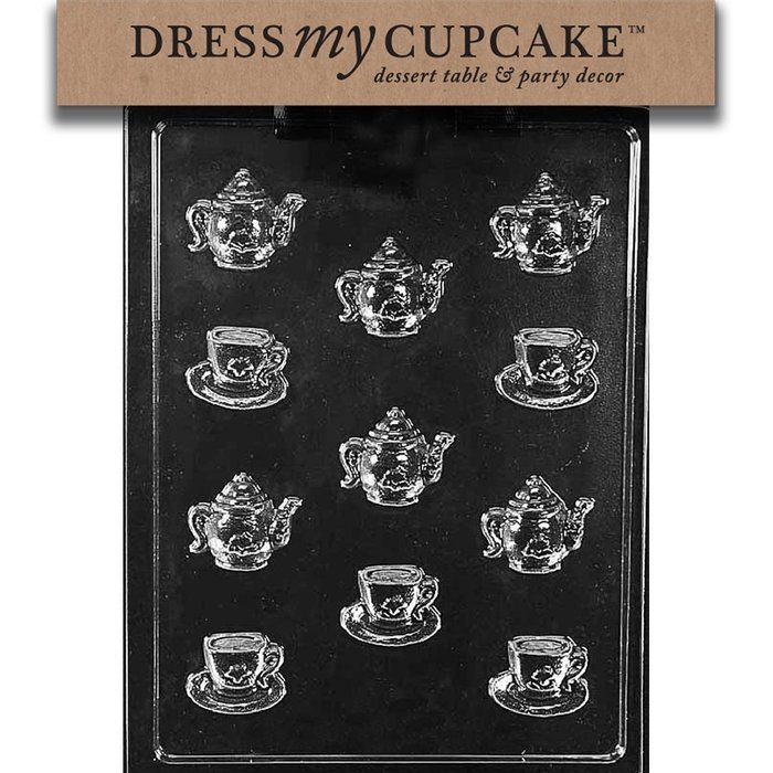 Dress My Cupcake Chocolate Candy Mold, Tea Pots and Demitasse Cup