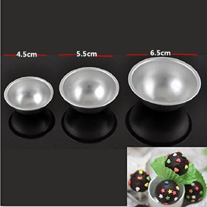 2pcs/set 3D Aluminum Half Ball Sphere Bath Bomb Cake Pan Tin Baking Mold Pastry Mould 6.5cm Dia N6