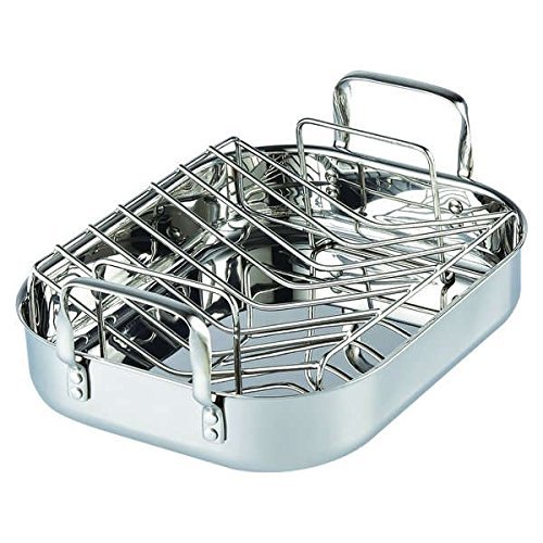 Super Heavy Gauge Stainless Steel 14'' Roasting Pan with V-Shaped Rack N2