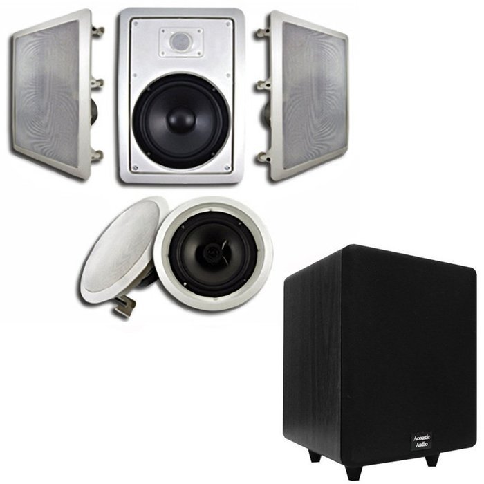 Acoustic Audio HT-85 In-Wall/Ceiling 5.1 Home Theater 8" Speakers and 6.5" Powered Sub HT-85-CS65B