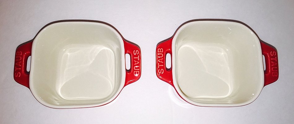 Staub Ceramic Set of Two Mini Square Ramekins, Cherry N3