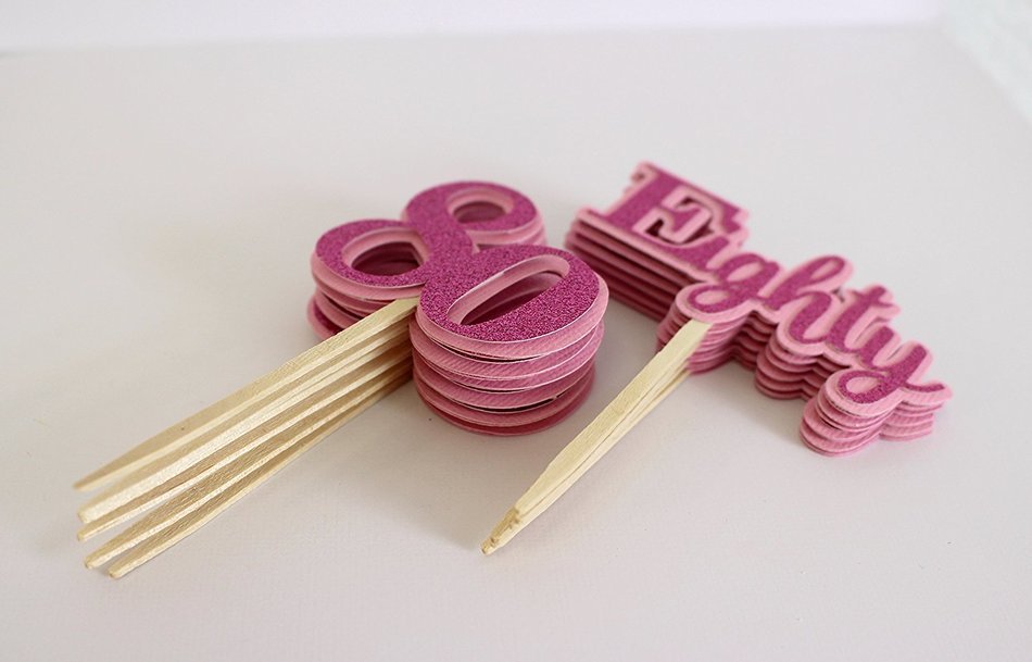 All About Details Pink Eighty Cupcake Toppers, Set of 12 N2