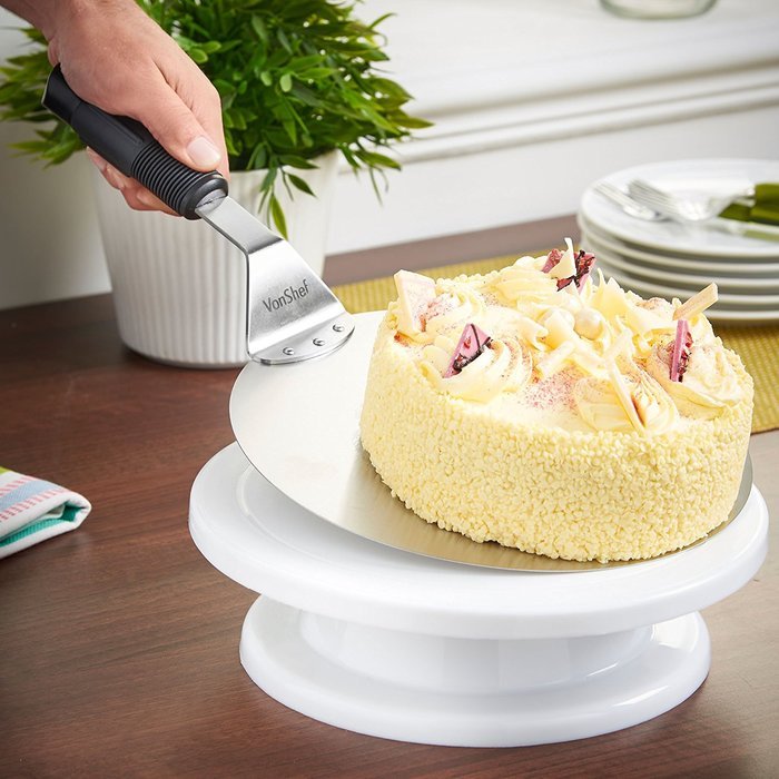 VonShef Stainless Steel Pizza Peel, Cake Lifter, 10 Inch Diameter - For Cakes, Pizzas, Pies,Tarts N6