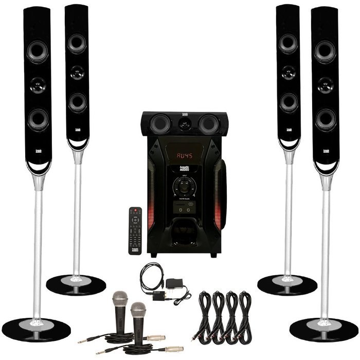 Acoustic Audio AAT1000 Tower 5.1 Speaker System with Optical Input 2 Mics and 4 Extension Cables N2