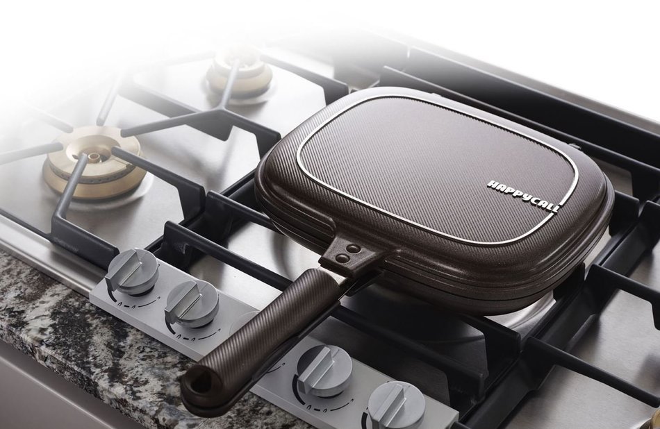 Happycall PLASMA Titanium Coating Double Grill Pan IH (Induction) Compatible New Version (2 Set (10.8"+11.8")) N7