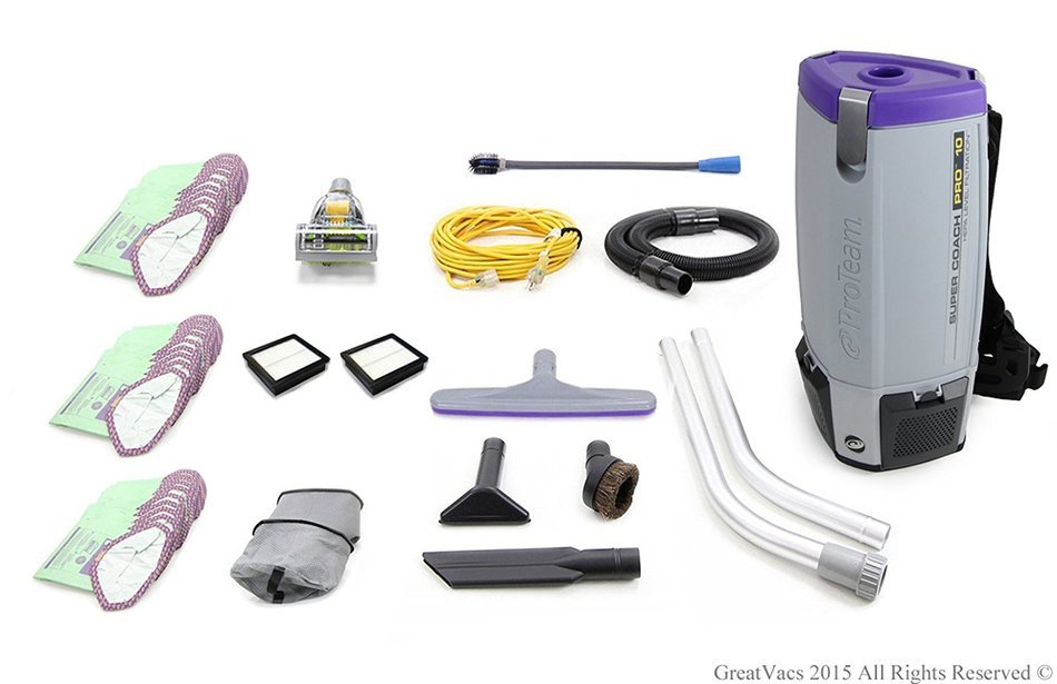 Fully Loaded Proteam Super Coach Pro 10 QT Commercial Backpack Vacuum Cleaner
