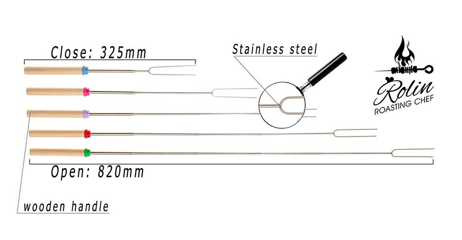 Premium Marshmallow Roasting Sticks set 8 Smores Skewers & 20 Bamboo Sticks & Patio fire Pit & Basting Brush &... N6