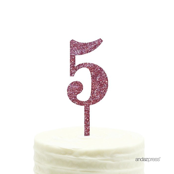 Andaz Press 5th Birthday and Anniversary Acrylic Cake Toppers, Pink Glitter, Number 5, 1-Pack N163
