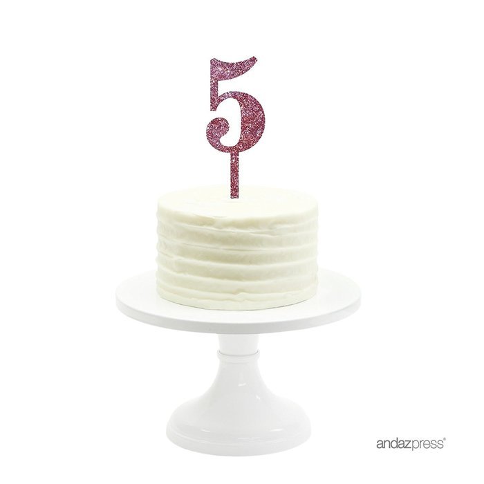 Andaz Press 5th Birthday and Anniversary Acrylic Cake Toppers, Pink Glitter, Number 5, 1-Pack N164