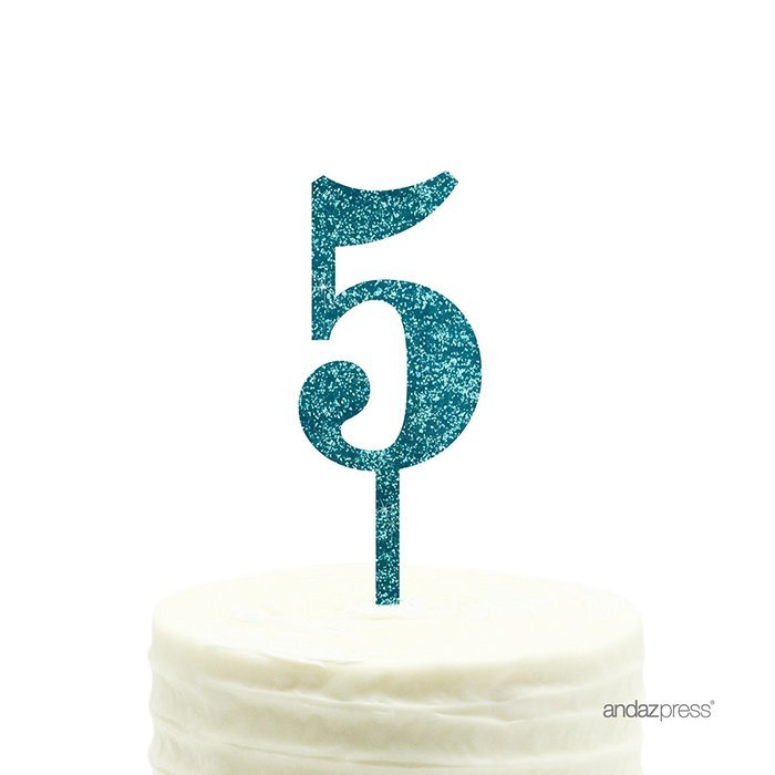 Andaz Press 5th Birthday and Anniversary Acrylic Cake Toppers, Pink Glitter, Number 5, 1-Pack N168
