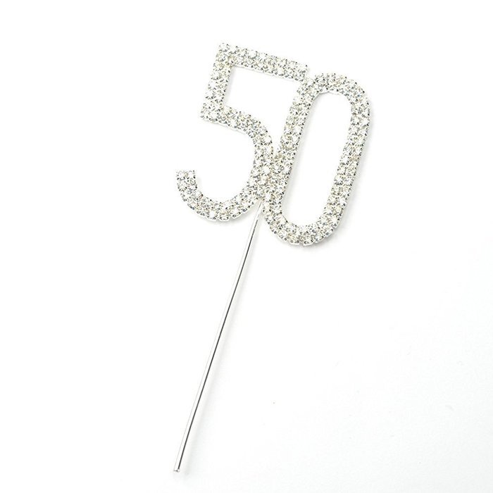 La Tartelette Rhinestone Crystal Silver Cake Topper Number 50 Birthday 50th Anniversary