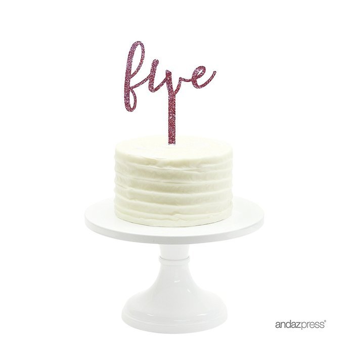 Andaz Press 5th Birthday and Anniversary Acrylic Cake Toppers, Pink Glitter, Number 5, 1-Pack N176