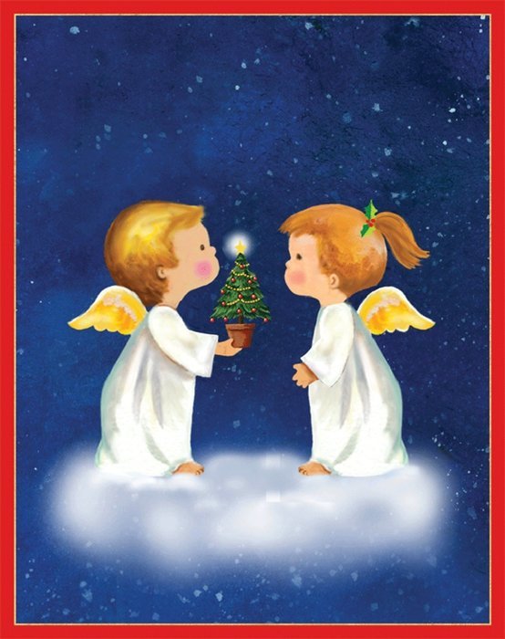 Entertaining with Caspari Angels with Little Tree Christmas Cards (Box of 16)