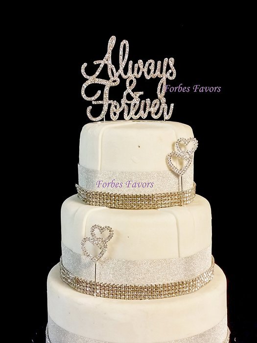 Real Rhinestone Always and Forever Silver Wedding Love Cake Topper By Forbes Favors N2