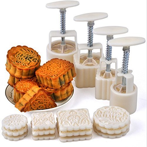 Peneric Moon Cake Mooncake Decoration Mold Mould 450g Flowers Round 12 Stamps 4 Set DIY Tool (12 size) N4