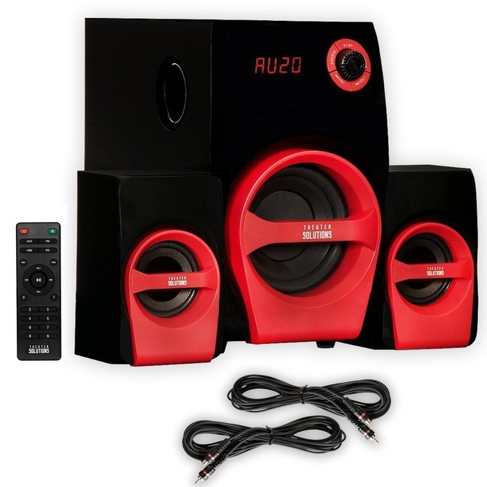 Theater Solutions TS215 Home 2.1 Speaker System FM Tuner USB / SD Multimedia and 2 Extension Cables