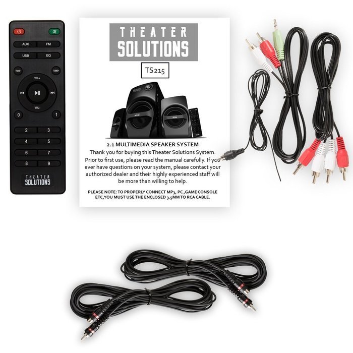 Theater Solutions TS215 Home 2.1 Speaker System FM Tuner USB / SD Multimedia and 2 Extension Cables N2