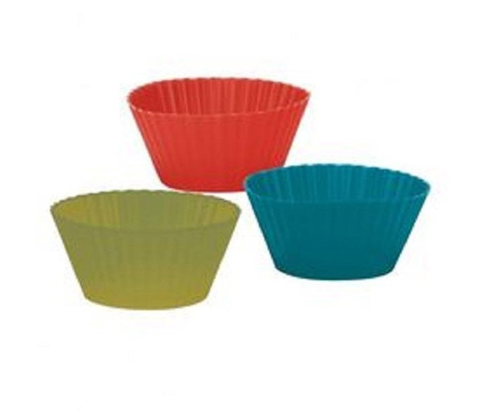 TRUDEAU MUFFIN CUPS SILICONE SMALL 2" SET OF 12 RED GREEN BLUE NEW IN BOX 482 F