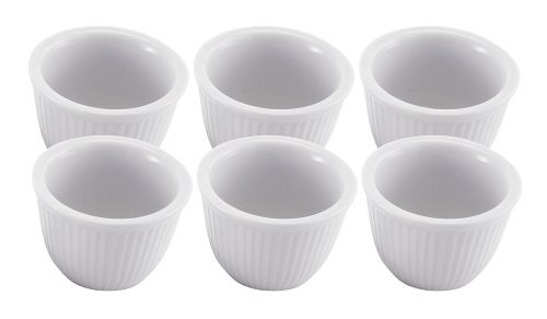 HIC 5-ounce Porcelain Ribbed Set of 6 White Custard Cup