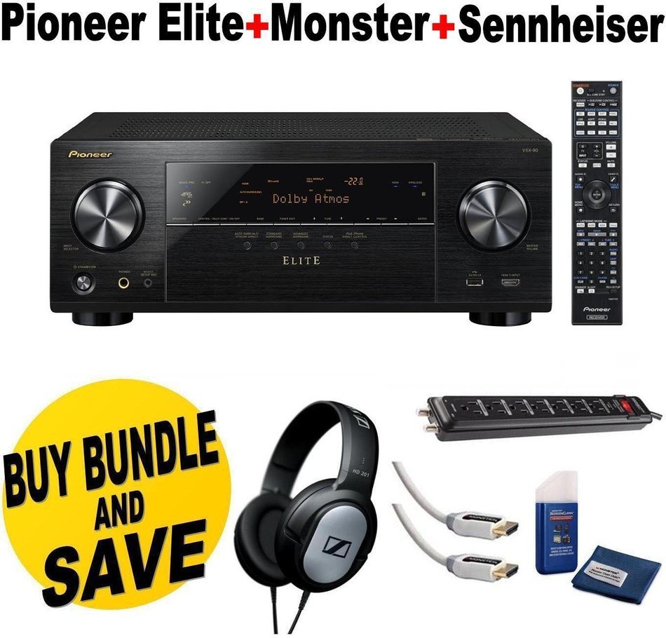 Pioneer VSX-90 7.2 Channel A/V Receiver (Black) + Sennheiser HD201 Lightweight Over-Ear Binaural Headphones +...