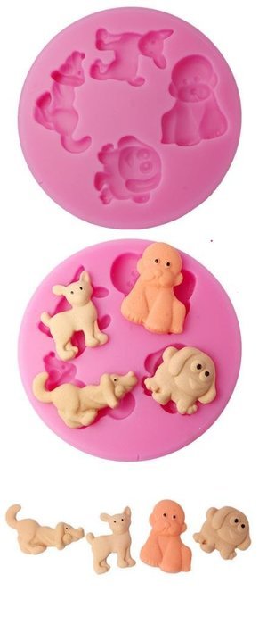 FOUR-C Silicone Cupcake Molds Puppy Dog Fondant Moulds Color Pink N2