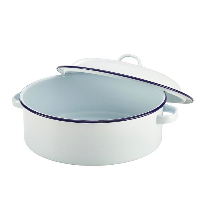 26cm White Round Enamel Roaster N5
