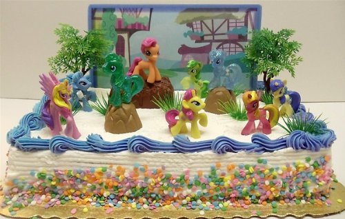 My Little Pony Birthday Cake Topper Featuring 10 Random My Little Pony Characters, Trees, Boulders, Backdrop and... N7