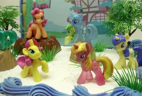 My Little Pony Birthday Cake Topper Featuring 10 Random My Little Pony Characters, Trees, Boulders, Backdrop and... N8