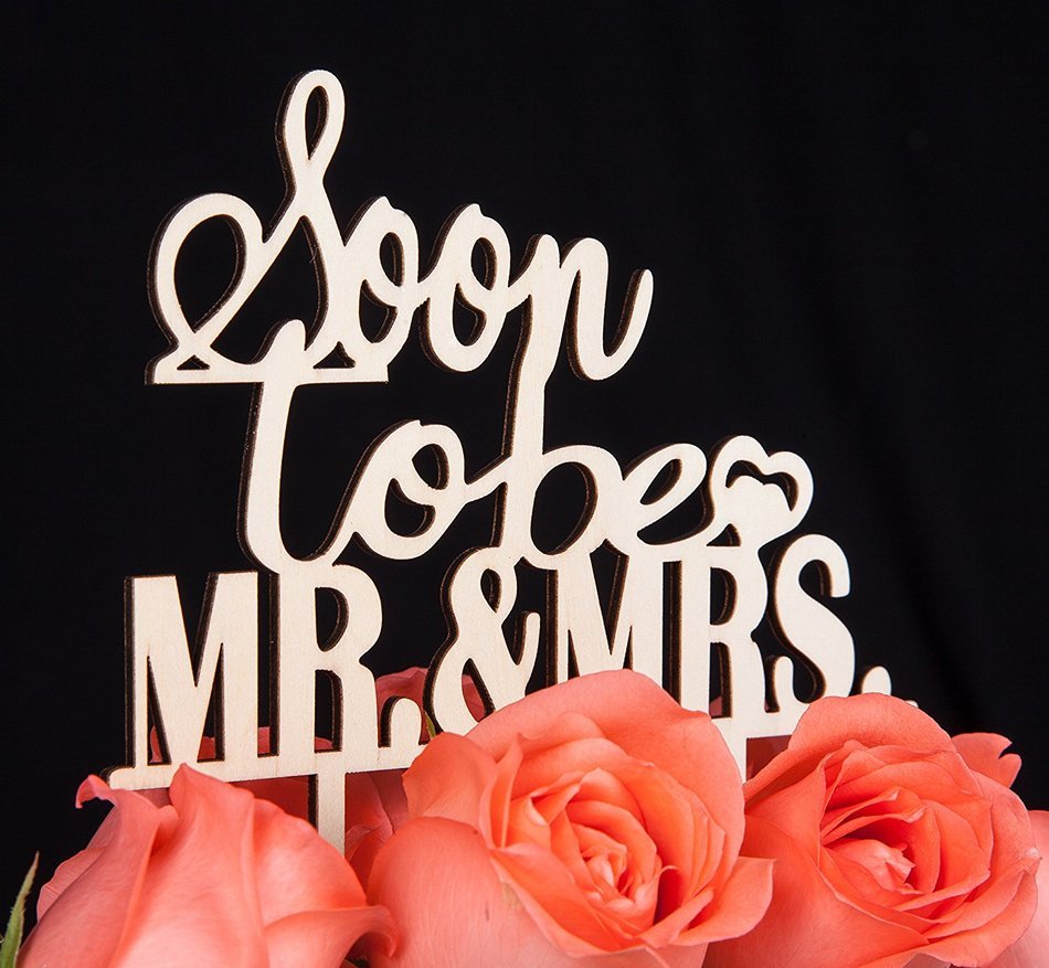 LOVENJOY with Gift Box Soon To Be Mr and Mrs Monogram Rustic Wood Wedding Engagement Cake Topper (5.9-inch) N3