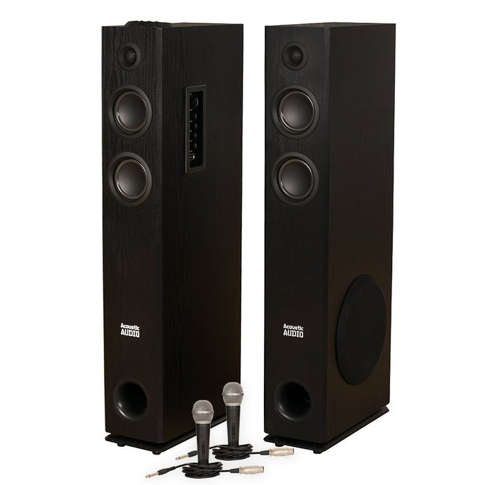 Acoustic Audio TSi300 Bluetooth Powered Floorstanding Tower Multimedia Speakers with Mics TSi300M2