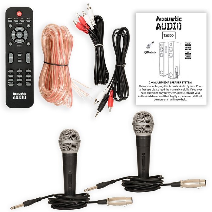 Acoustic Audio TSi300 Bluetooth Powered Floorstanding Tower Multimedia Speakers with Mics TSi300M2 N2