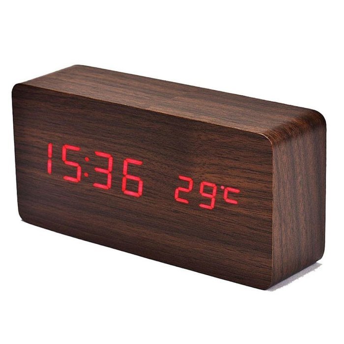 DZT1968 Wooden LED Electronic Desktop Digital Alarm Clock With Temperature N8