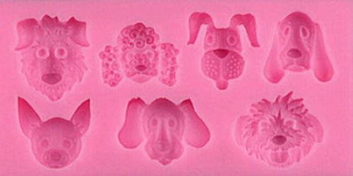 Baking Mold Animal Square 3D Mini Shape Dog Faces 7 Cavity Pink Silicone Mold for Fondant Gum Paste Chocolate... N3