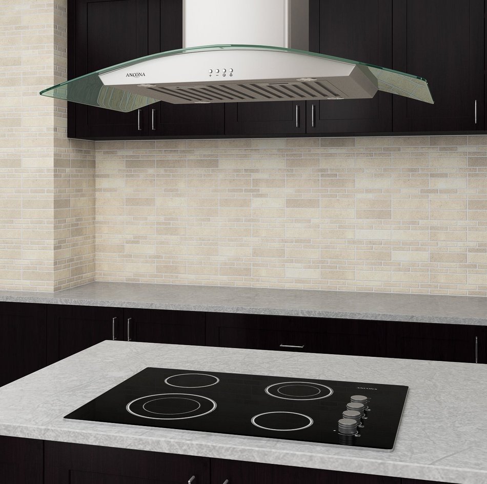 Ancona IGCP430 Island-Mounted Glass Canopy Style Convertible Range Hood, 30-Inch, Stainless Steel N4