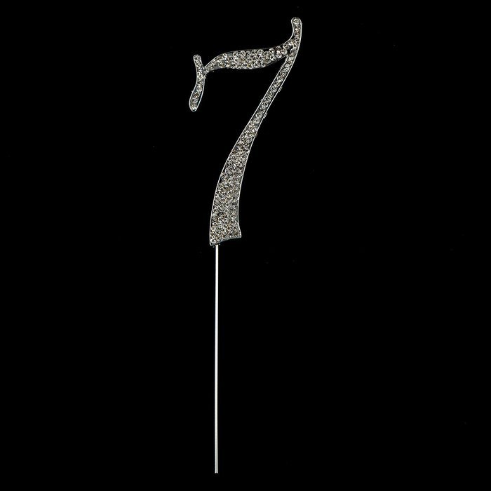 Number 7 Cake Topper, Birthday or Anniversary Party Decoration, Rhinestone Metal Top (7) N30