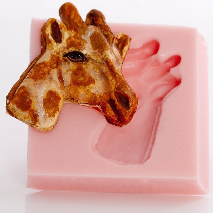 Giraffe Head Silicone Mold Chocolate, Fondant, Candy, Mints, Resin, Clay. Mold creates a small flat backed giraffe... N3
