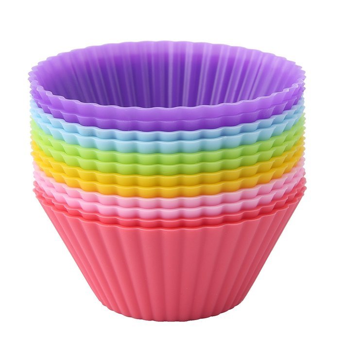 Crazy Egg Reusable Silicone Baking Cups Muffin Molds (12, 3 colors) N7