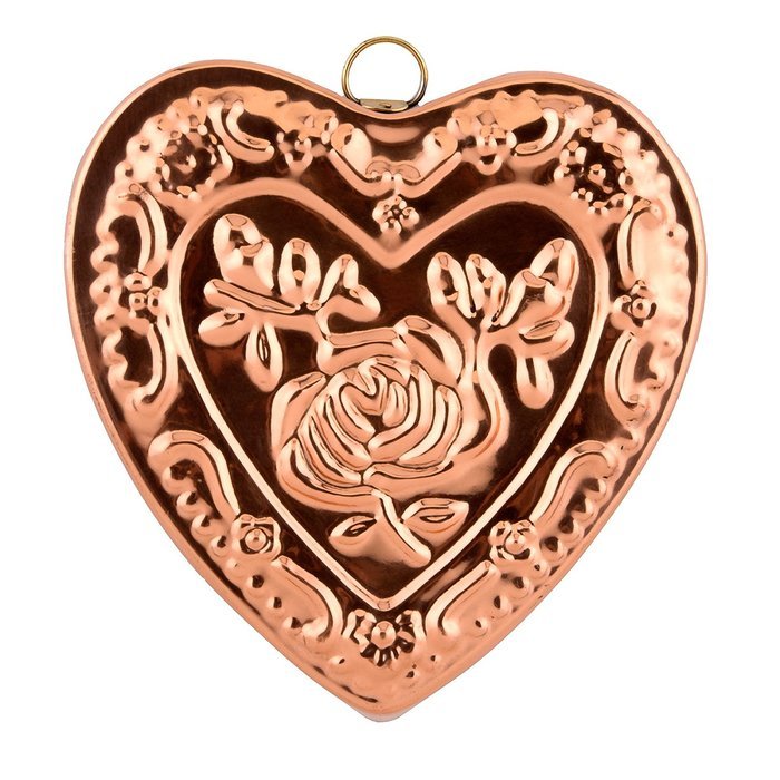 Old Dutch Solid Heart Rose Baking Mold, Copper