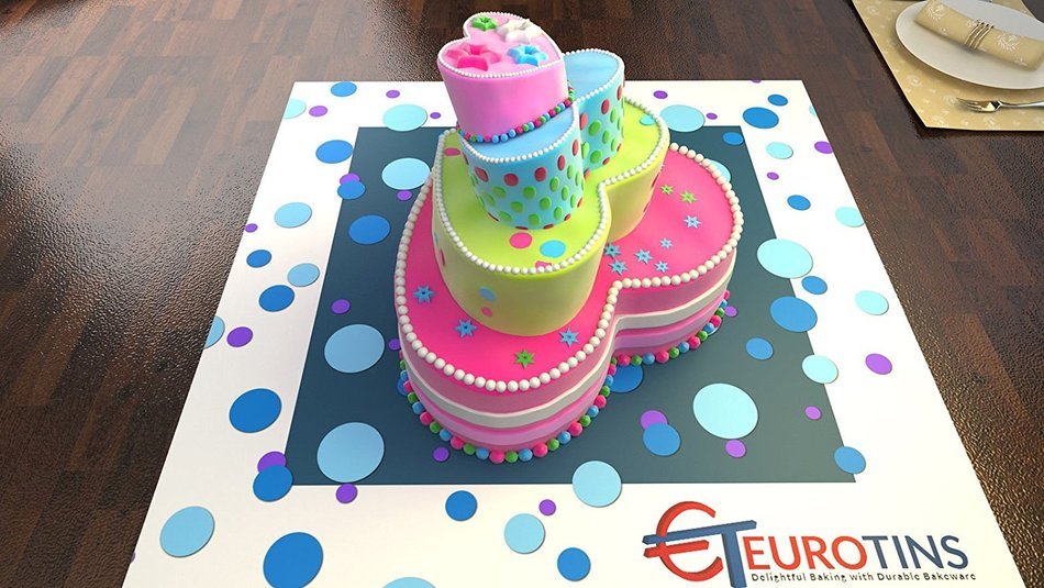 Euro Tins multi layer cake pans Topsy Turvy Heart 4 tier wedding cake pan - cake tin set with detachable stand N2