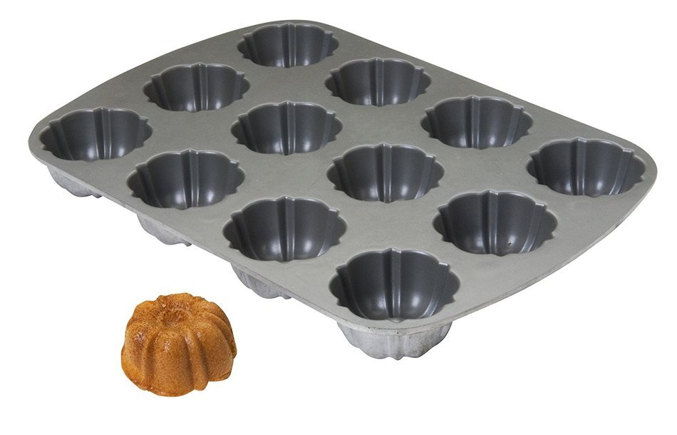Focus Foodservice Commercial Bakeware 6-Cup Non-Stick Cast Aluminum Fluted Cake Pan N6