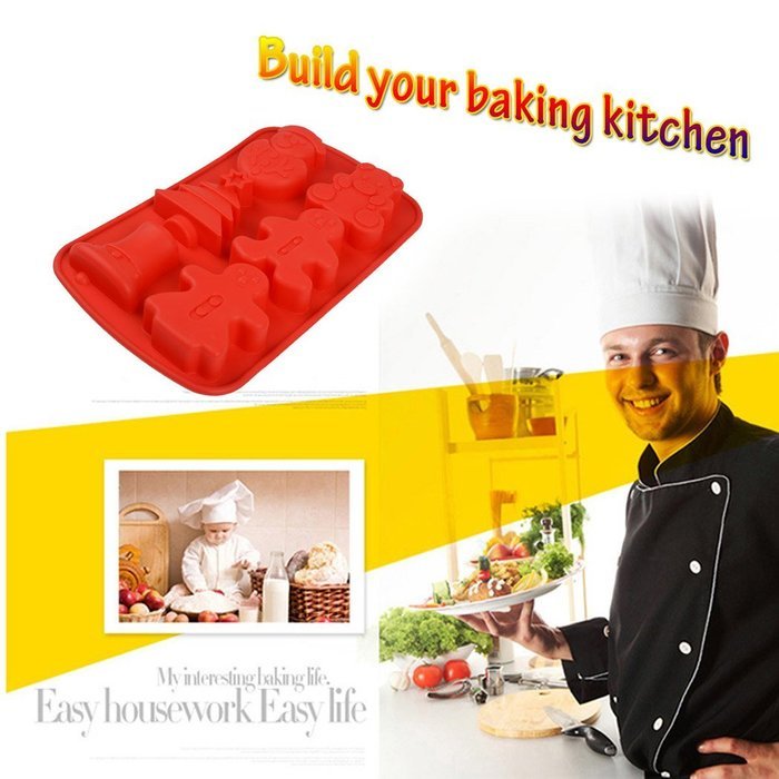 inkint 6 Capacity Silicone Fondant Cake Mold Christmas Trees Snowmen Bell Bear Shape Cake Pudding Chocolate Making... N5