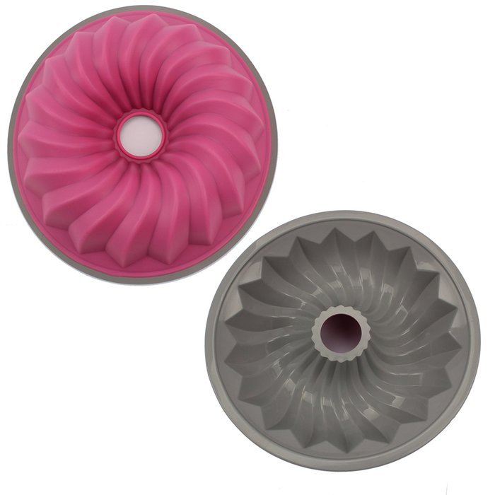 Trustworthy Buy 10-Inch Slicone Pastry Baking Kouglof Mold Pan, Savarin Bundt Pan - Rose Pink N2
