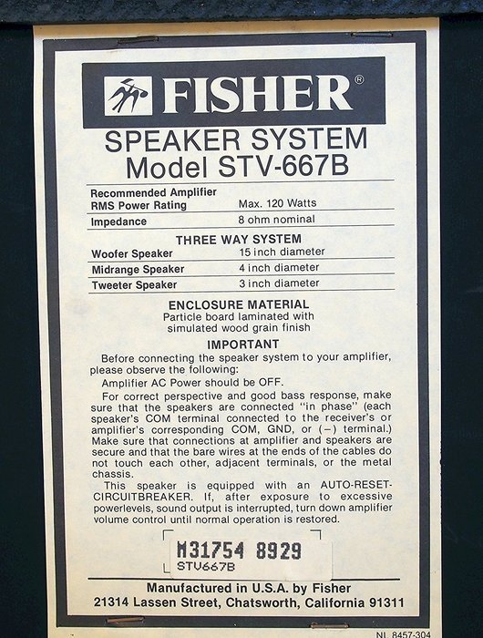 Fisher STV-667B Floor Standing Speaker Pair N4