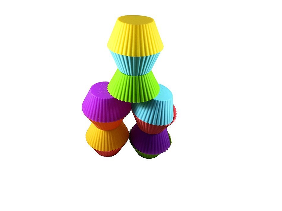 Set of 12 Silicone Colors Baking Cups, Silicone cupcake molds, Reusable muffin liners N5
